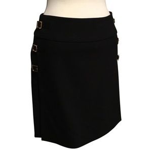 Etcetera skirt black triple leather buckled straps on sides, lined, size: 6